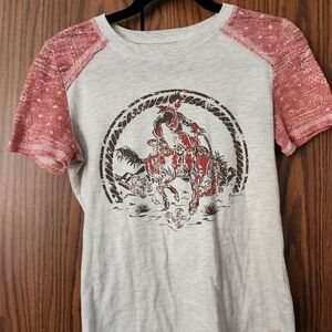 Cowboy Graphic T-Shirt - Red and Gray